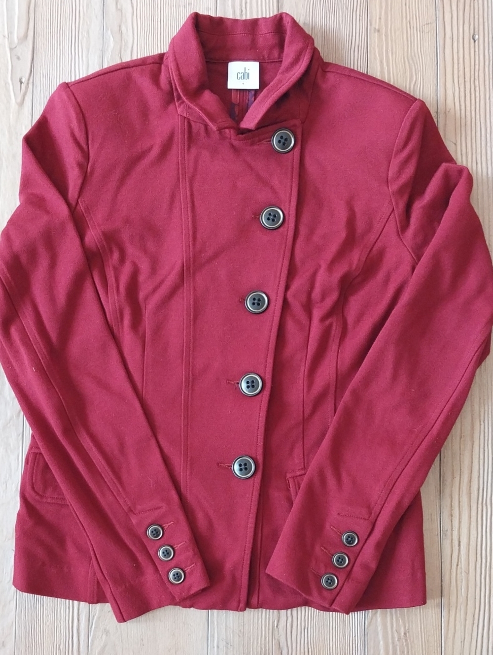CAbi Deep Red Button-Front Blazer Jacket